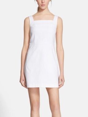 TORY BURCH White Cotton Stretch Pique Sleeveless Square Neck Dress 8